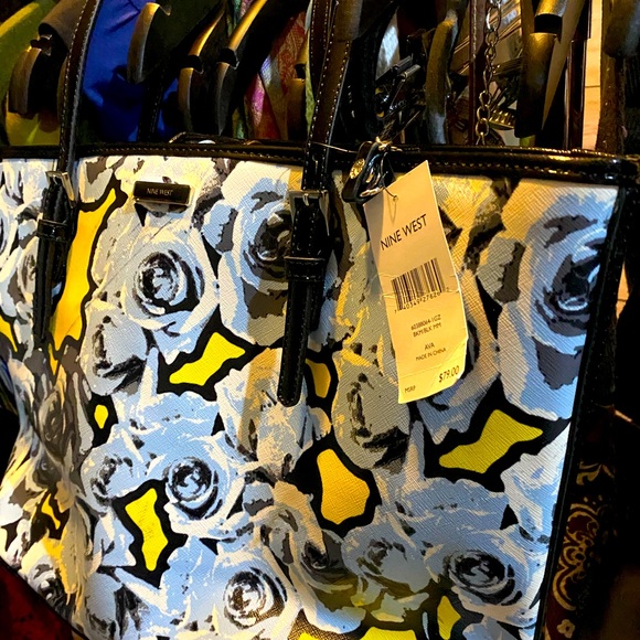 Nine West Blue Rose Floral Bag 16” x 10” x 5” • (See Description) - Picture 8 of 10